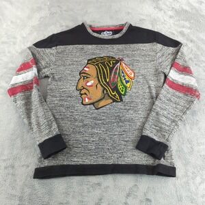 Red Jacket Sweatshirt Mens Small Gray Blackhawks‎ NHL Striped Sleeve Cotton